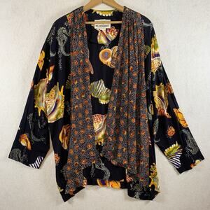 Vintage Women Rayon Kimono Top Sz L Seashells Resort Artsy Statement Maximalist